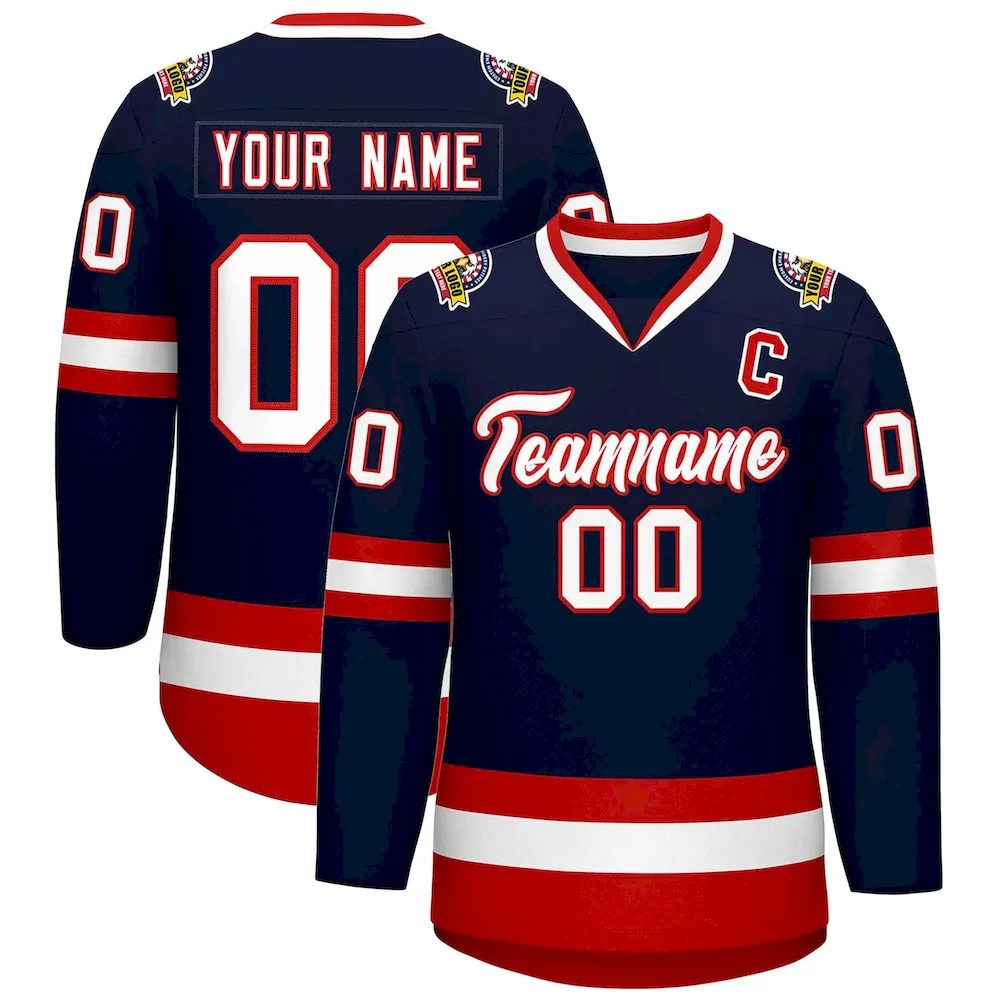 Custom Navy White-Red Classic Style Hockey Jersey