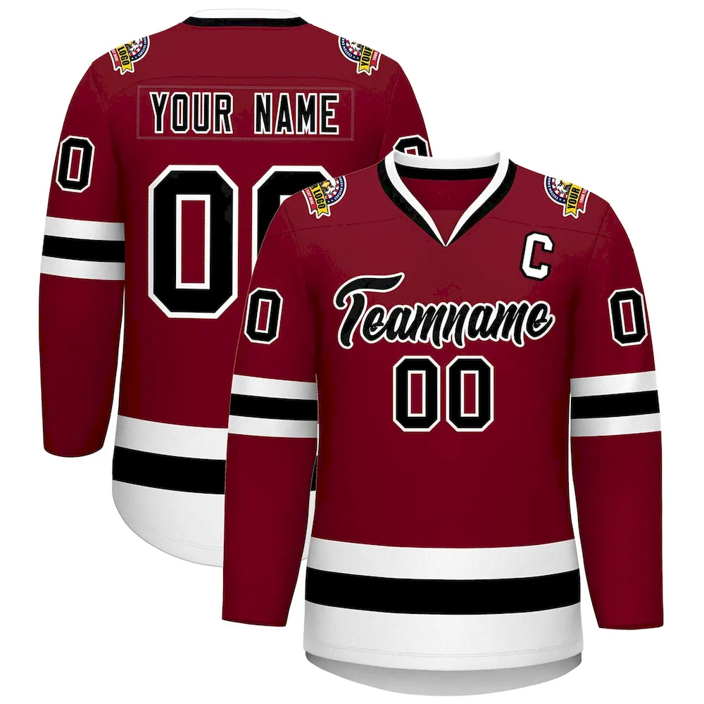 Custom Crimson Black-White Classic Style Hockey Jersey