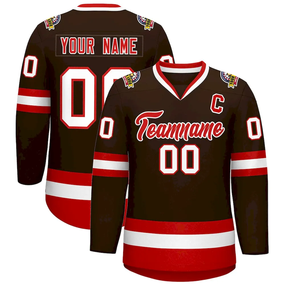 Custom Brown Red-White Classic Style Hockey Jersey