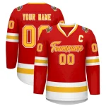 Custom Red Gold Red-White Classic Style Hockey Jersey
