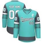 Custom Bright Green Pink-White Personalized Raglan Sleeves V-Neck Hockey Jersey