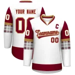 Custom White Red-Black Personalized Raglan Sleeves V-Neck Hockey Jersey