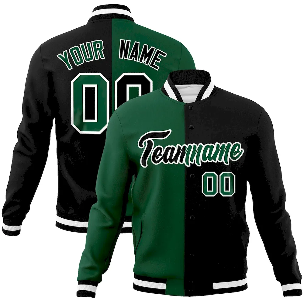 Custom Green Black-Black Varsity Full-Snap Letterman Two Tone Split Fashion Jacket