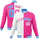 Custom White Pink-Pink Varsity Full-Snap Letterman Two Tone Split Fashion Jacket