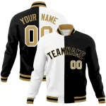 Custom White Black-Black Varsity Full-Snap Letterman Two Tone Split Fashion Jacket