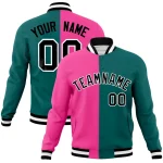 Custom Pink Aqua-Black Varsity Full-Snap Letterman Two Tone Split Fashion Jacket