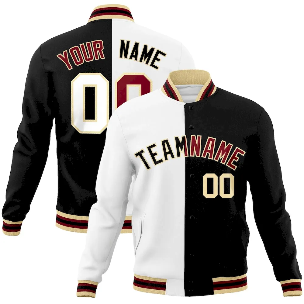 Custom White Red-Red Varsity Full-Snap Letterman Two Tone Split Fashion Jacket