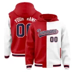 Custom Red White Split Fashion Varsity Full-Snap Letterman Two Tone Jacket Hoodie