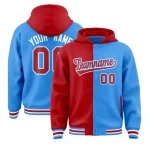 Custom Red Powder Blue Split Fashion Varsity Full-Snap Letterman Two Tone Jacket Hoodie