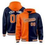 Custom Orange Navy Split Fashion Varsity Full-Snap Letterman Two Tone Jacket Hoodie