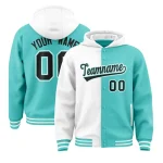 Custom White Bright Green Split Fashion Varsity Full-Snap Letterman Two Tone Jacket Hoodie