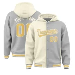 Custom Cream Gray Split Fashion Varsity Full-Snap Letterman Two Tone Jacket Hoodie