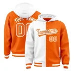Custom White Orange Split Fashion Varsity Full-Snap Letterman Two Tone Jacket Hoodie