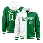 Custom White Kelly Green Split Fashion Varsity Full-Snap Letterman Two Tone Jacket Hoodie