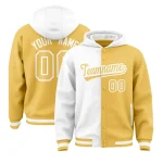 Custom White Khaki Split Fashion Varsity Full-Snap Letterman Two Tone Jacket Hoodie