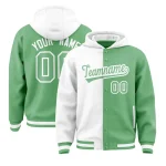 Custom White Green Split Fashion Varsity Full-Snap Letterman Two Tone Jacket Hoodie