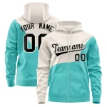 Custom Cream Bright Green Color Block Varsity Full-Zip Letterman Wave Jacket Hoodie