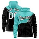 Custom Bright Green Black Color Block Varsity Full-Zip Letterman Wave Jacket Hoodie