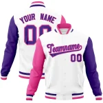 Custom White Orange-Bright Green Raglan Sleeves Varsity Full-Snap Letterman Jacket