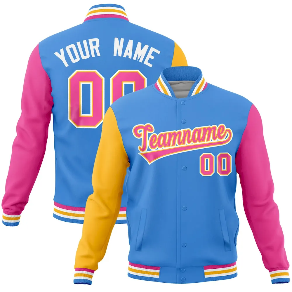 Custom Navy Red-Gold Raglan Sleeves Varsity Full-Snap Letterman Jacket