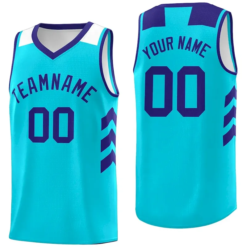 Custom Light Blue Purple-White Classic Tops Mesh Sport Basketball Jersey