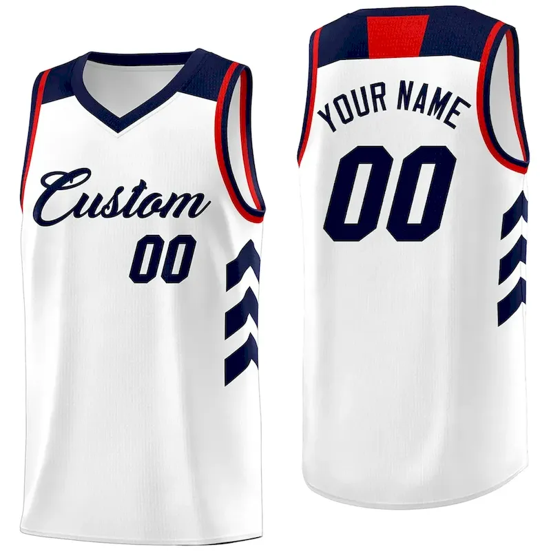 Custom White Navy-Red Classic Tops Fashion Sportwear Basketball Jersey