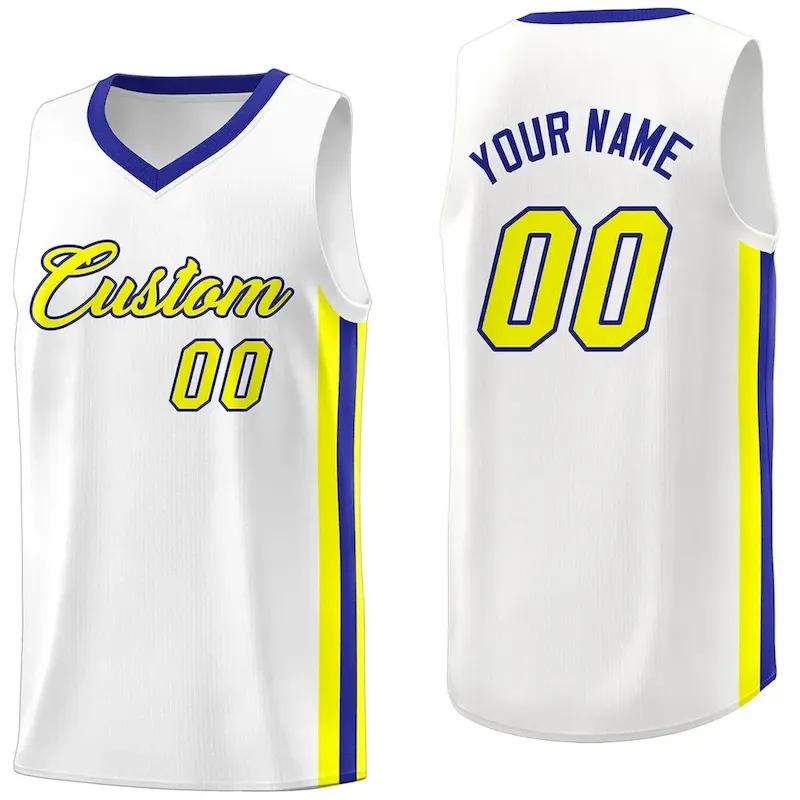 Custom White Royal-Yellow Classic Tops Athletic Casual Basketball Jersey
