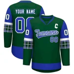 Custom Green Royal-White Personalized Raglan Sleeves V-Neck Hockey Jersey