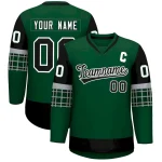Custom Green Black-White Personalized Raglan Sleeves V-Neck Hockey Jersey