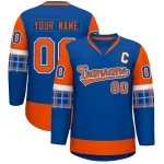 Custom Royal Orange-White Personalized Raglan Sleeves V-Neck Hockey Jersey