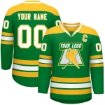 Custom Kelly Green Gold-White Personalized Classic V-Neck Hockey Jersey