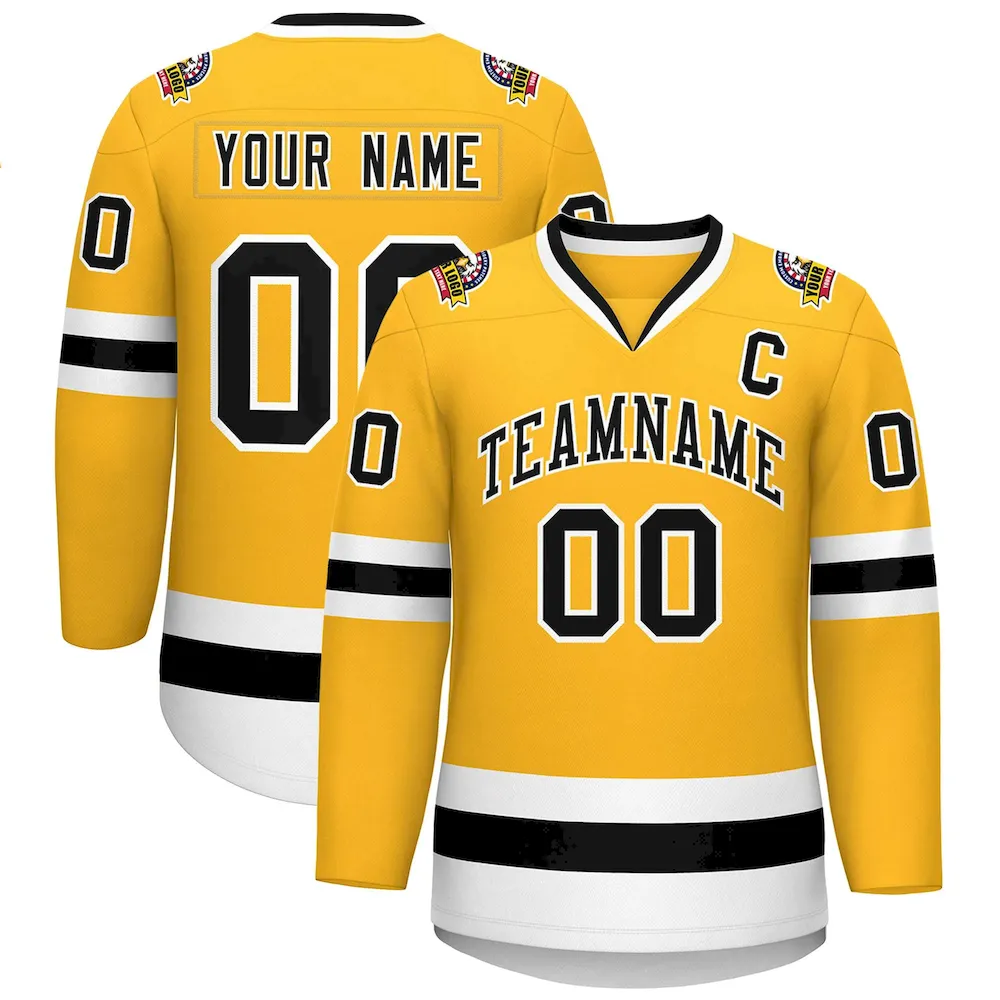 Custom Gold Black-White Classic Style Hockey Jersey