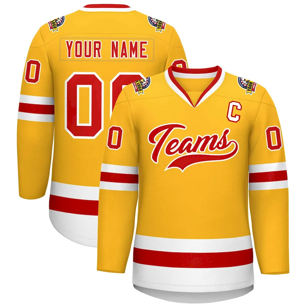 Custom Gold Red-White Classic Style Hockey Jersey
