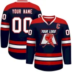 Custom Navy Red-White Personalized Classic V-Neck Hockey Jersey