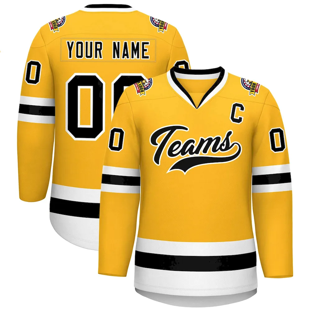 Custom Gold Black-White Classic Style Hockey Jersey