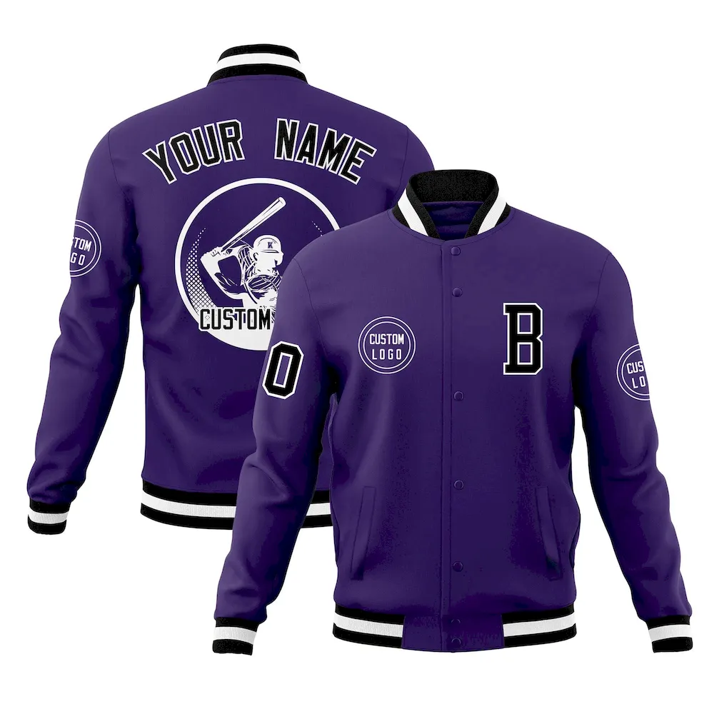 Custom Black Full-Snap Varsity Personalized Letterman Baseball Coats Jacket