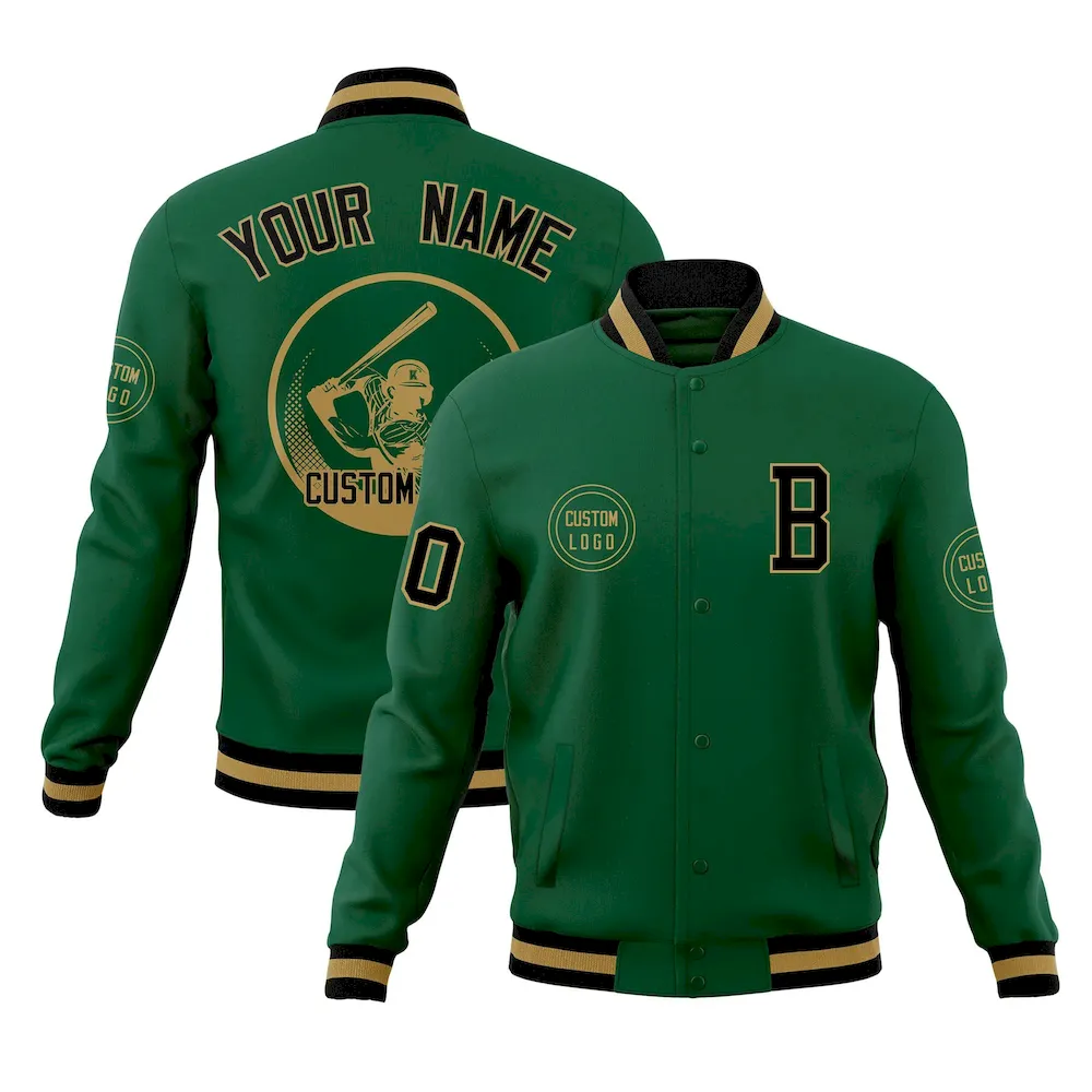 Custom Green Full-Snap Varsity Personalized Letterman Baseball Coats Jacket