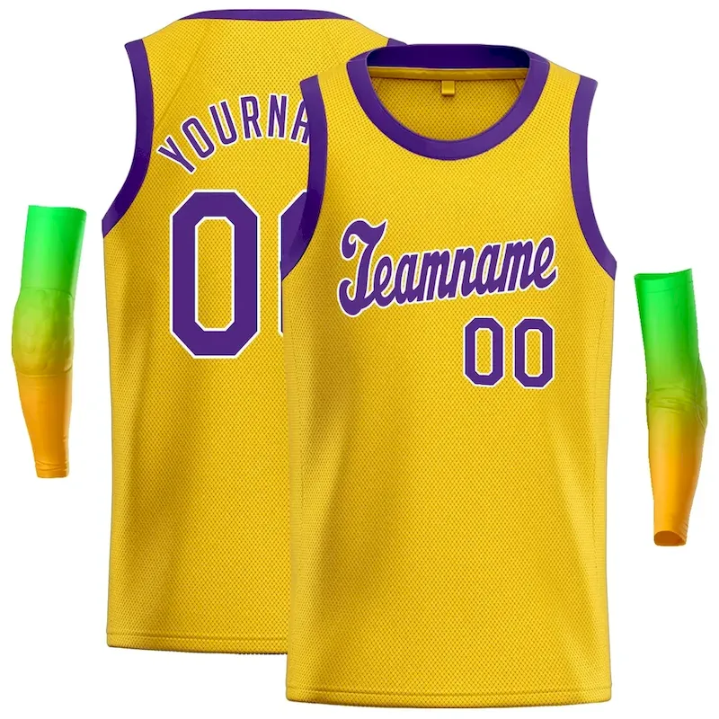 Custom Yellow Purple-White Classic Tops Men Casual Basketball Jersey