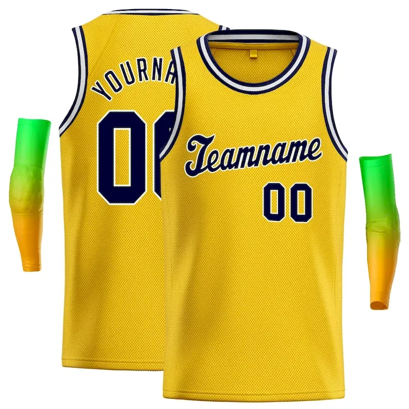 Custom Yellow Black- White Classic Tops Athletic Basketball Jersey