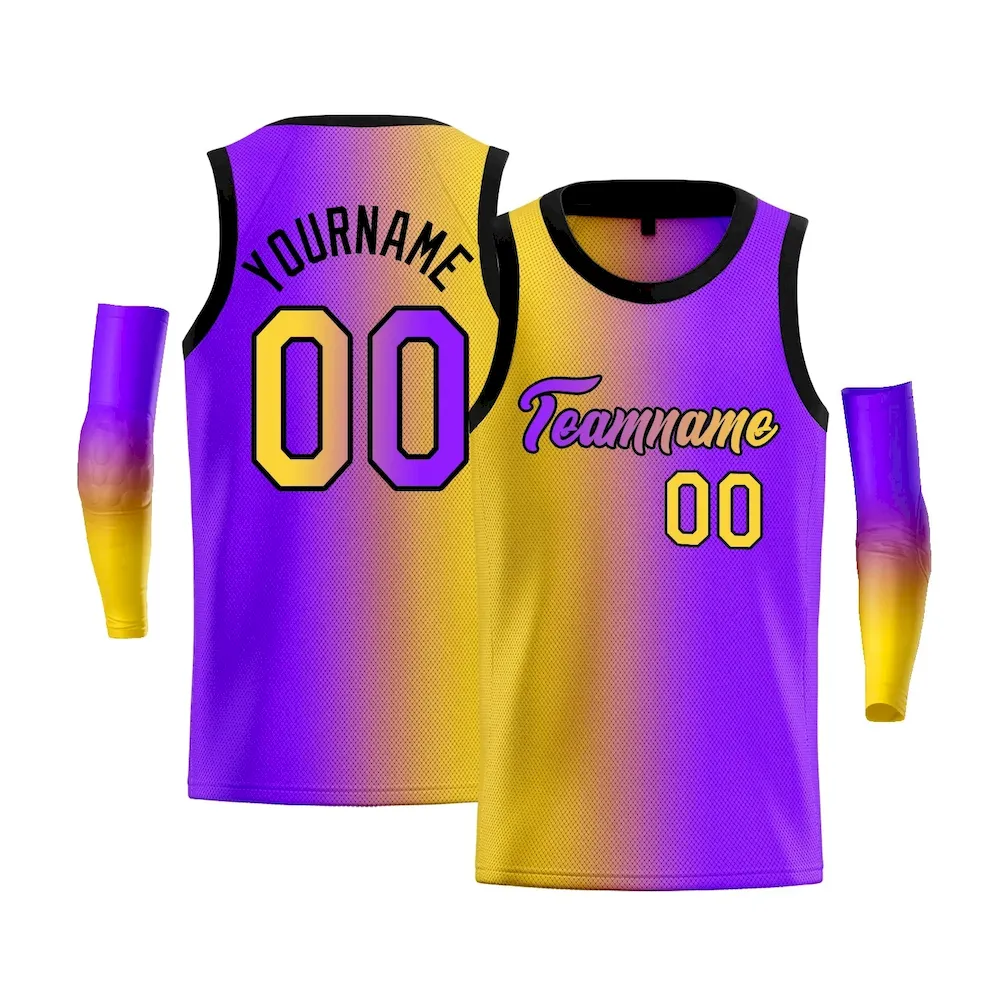 Custom Yellow Purple-Black Gradient Fashion Tops Basketball Jersey