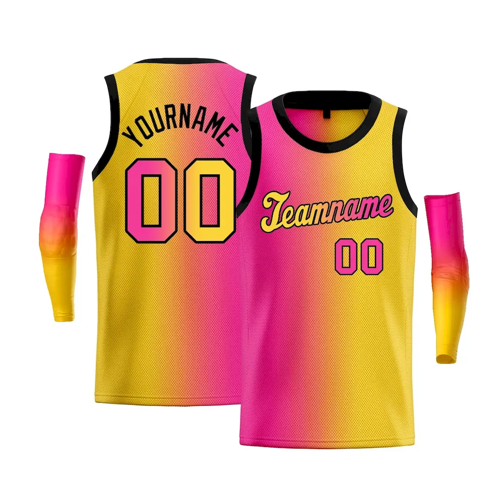 Custom Yellow Pink-Black Gradient Fashion Tops Basketball Jersey