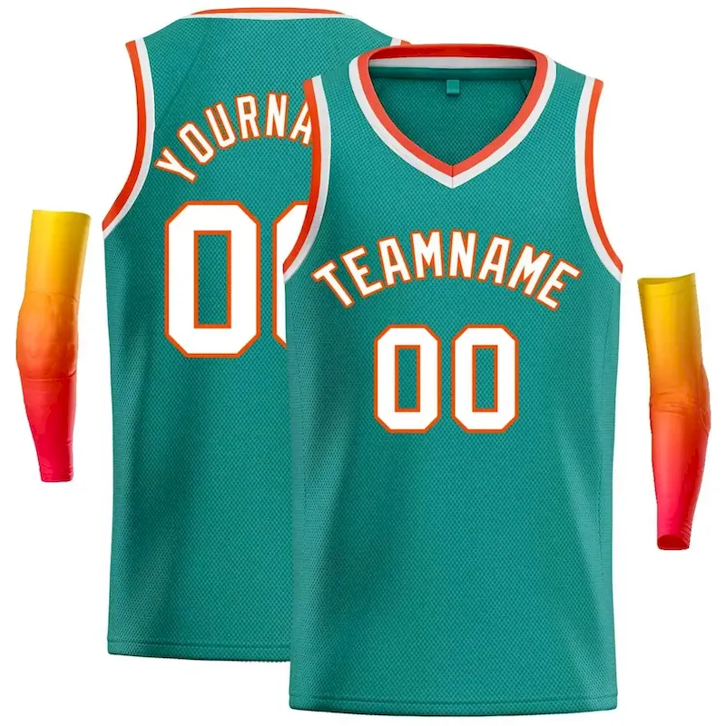 Custom Teal White-Orange Classic Tops Men Casual Basketball Jersey