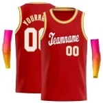 Custom Red White-Yellow Classic Tops Mesh Basketball Jersey