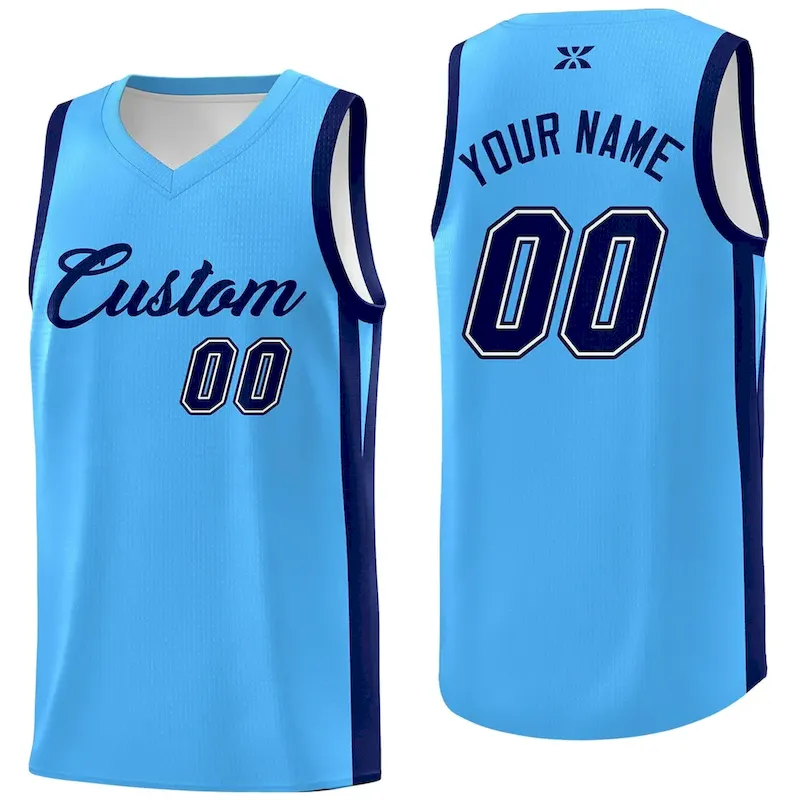 Custom Powder Blue Black Classic Tops Outdoor Sports Basketball Jersey