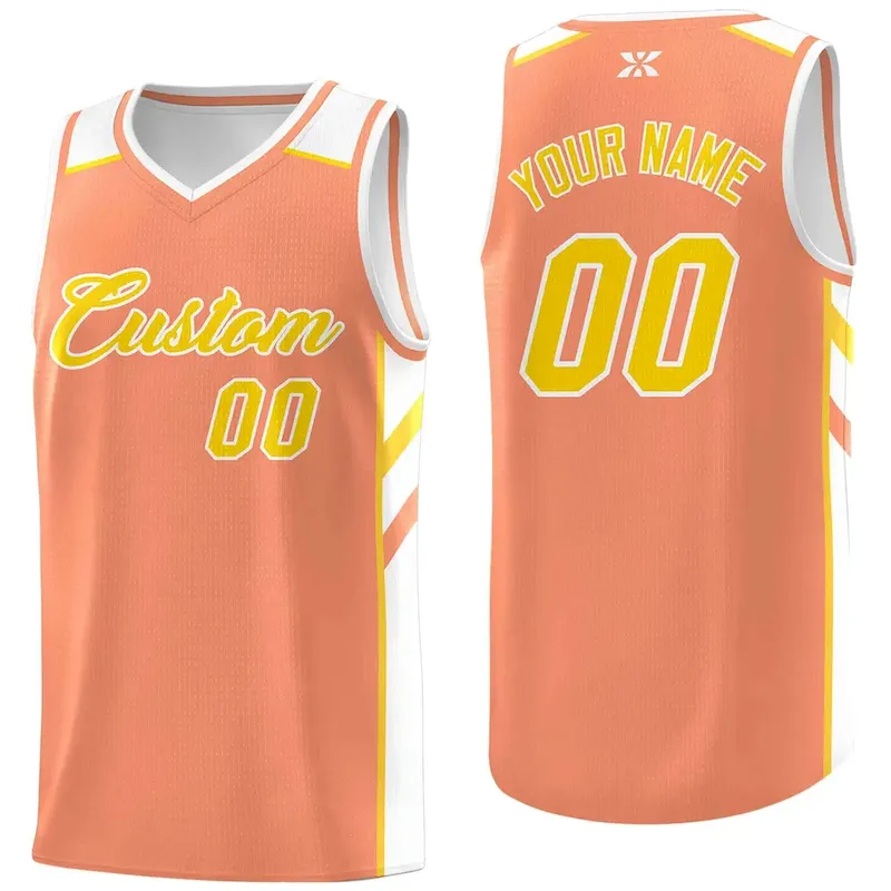 Custom Orange Yellow-White Classic Tops Style Mesh Sport Basketball Jersey