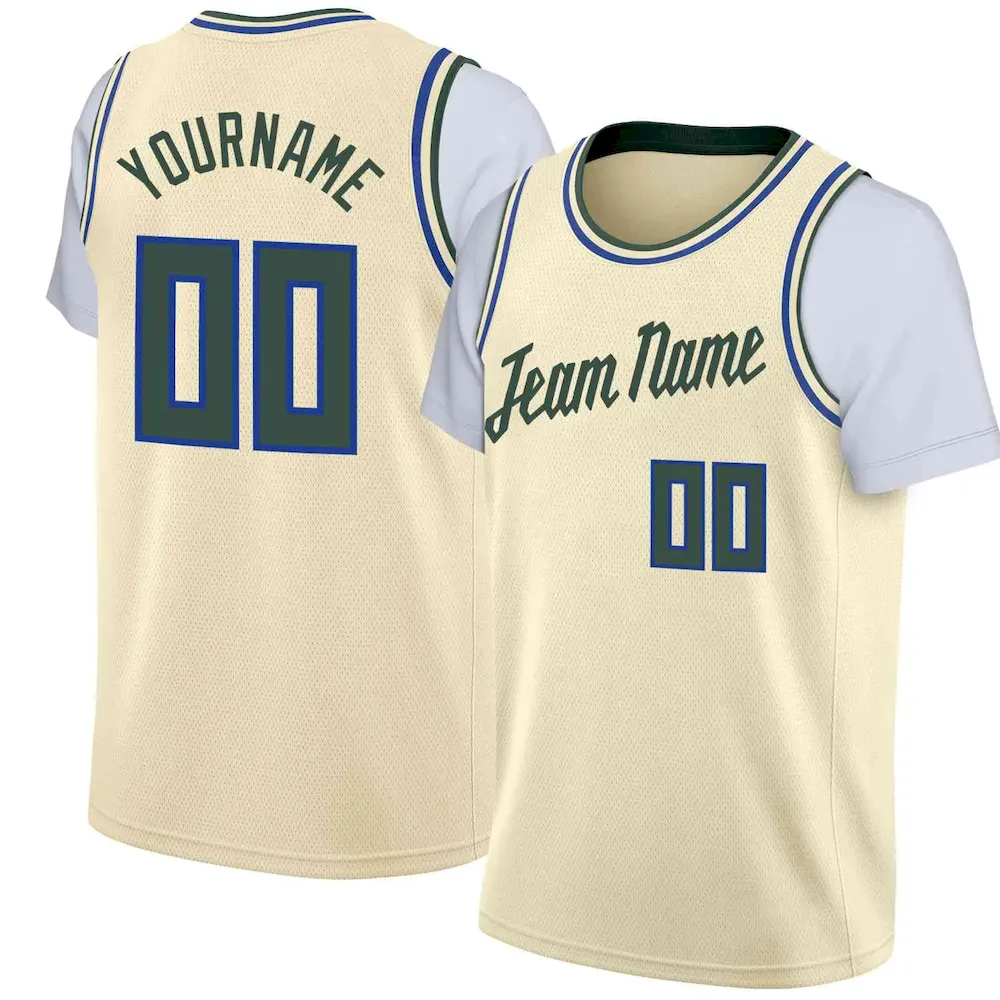 Custom White Hunter Green-Cream Classic Tops Casual Fake Sleeve Basketball Jersey