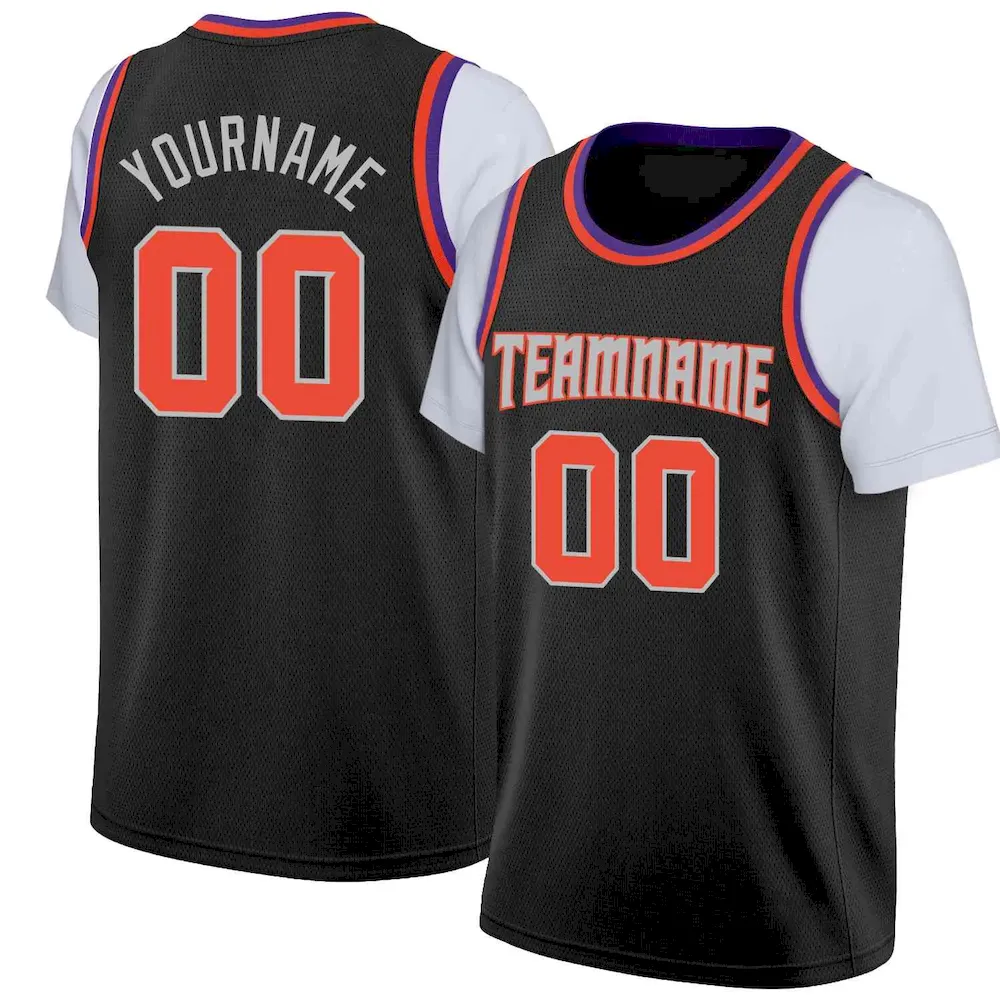 Custom Black Orange-Gray Classic Tops Casual Fake Sleeve Basketball Jersey