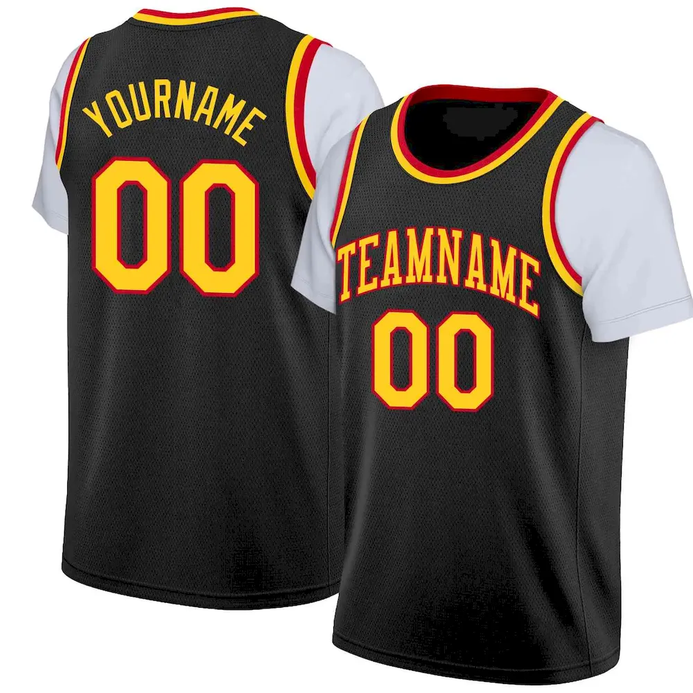 Custom White Red-Yellow Classic Tops Casual Fake Sleeve Basketball Jersey