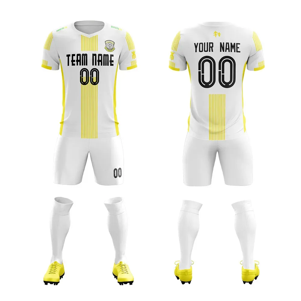 Custom White Yellow Training Uniform Soccer Sets Jersey