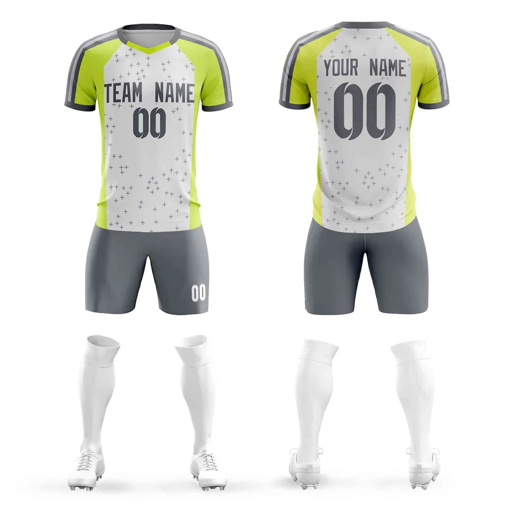 Custom White Gray Breathable Sport Soccer Sets Jersey